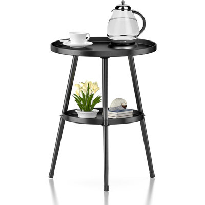 Round Metal Side Table, Small End Table For Indoor Outdoor, Mid Century Modern Decor, Black