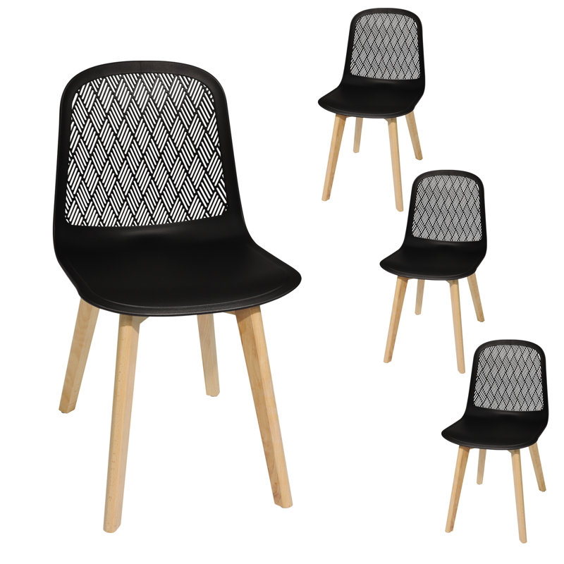 Chaise en PP moderne Mid-Century avec pieds en bois de hêtre, cuisine et salle à manger SH-C, Noir