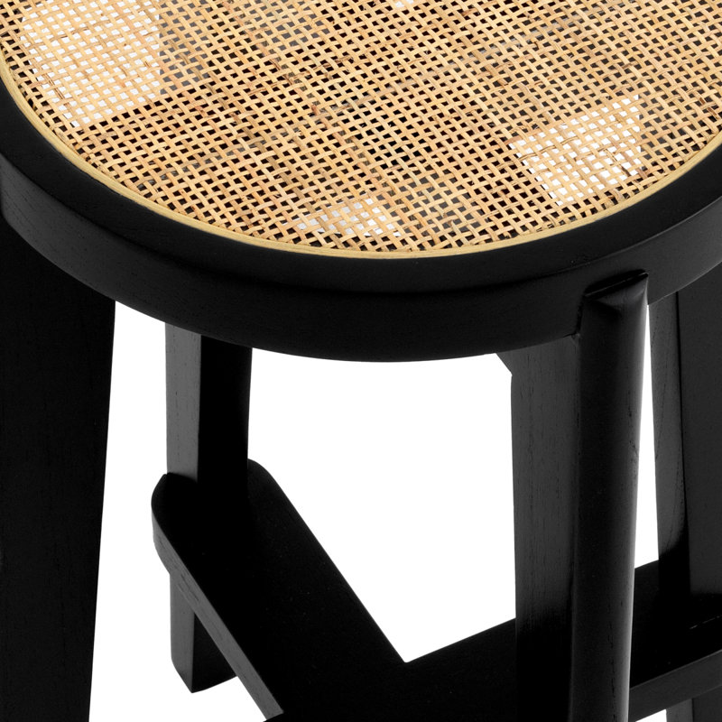 Black Solid Wood Counter Stool with Rattan Cane Seat
