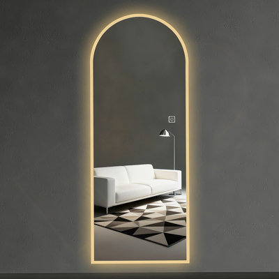 LED Full Length Wall Mirror, Symmetrical Arch Mirror With Dimmable 3 Color Temperature Lighting