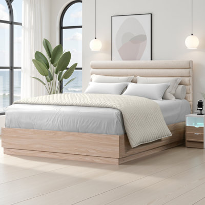 Base de lit tapissier 33,5 po avec tête de lit en tissu Boucle pour chambre à coucher