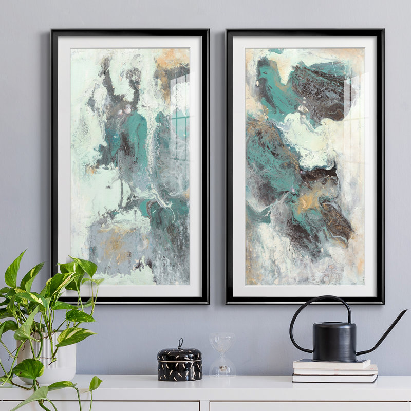 «Dancing with Love I», ensemble de 2 reproductions d'art encadrées, H 10,5 po x l 37 po x P 1,5 po, Noir