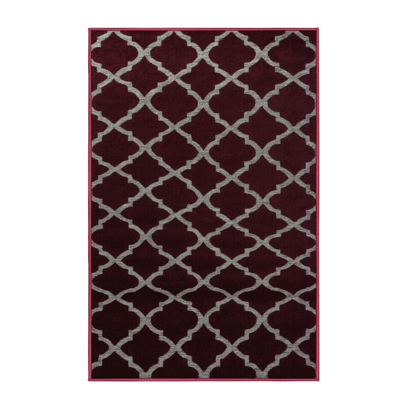 Machine Washable Trellis Red Area Rug, Rectangle 7 pi x 9 pi