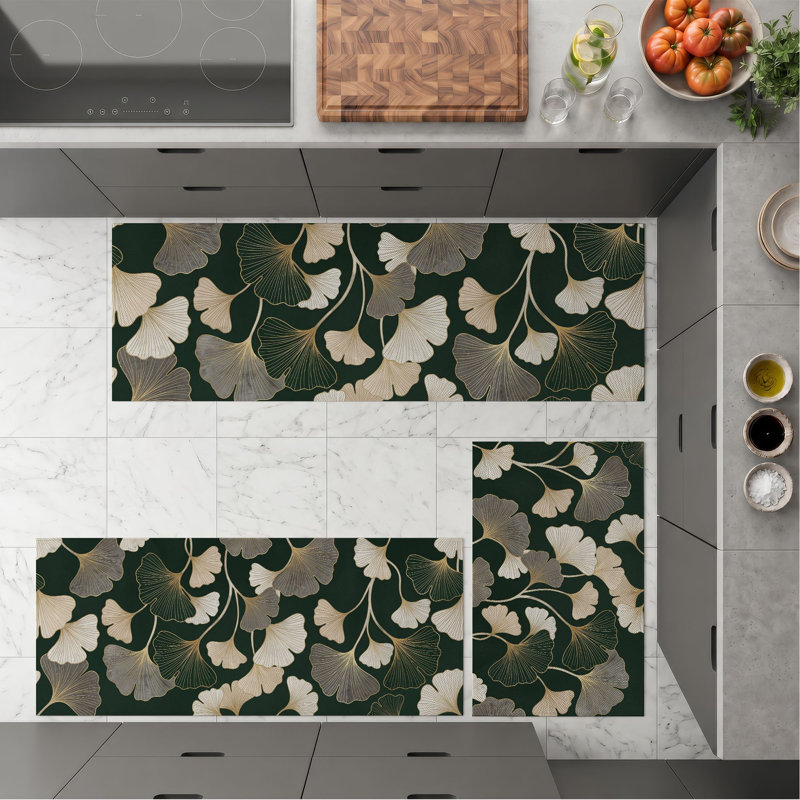 Ginkgo Leaf Non-Slip Washable Kitchen Mats