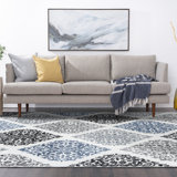 Ashey Damask Black/Gray/Blue Area Rug