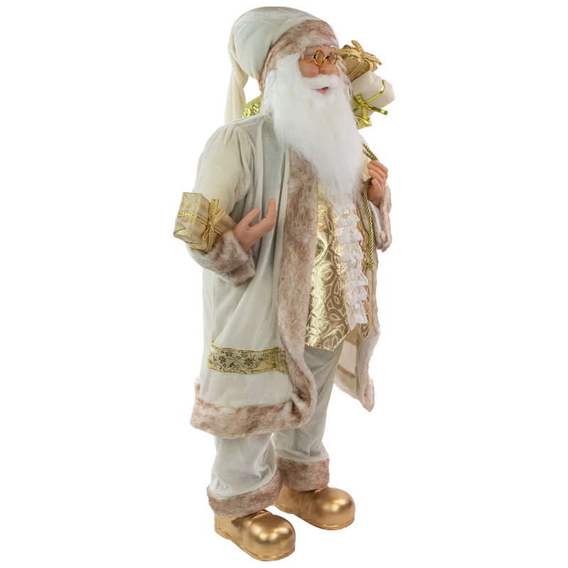 Figurine de Noël blanche et ivoire avec sac-cadeau, H 36 po x l 18 po x P 10 po