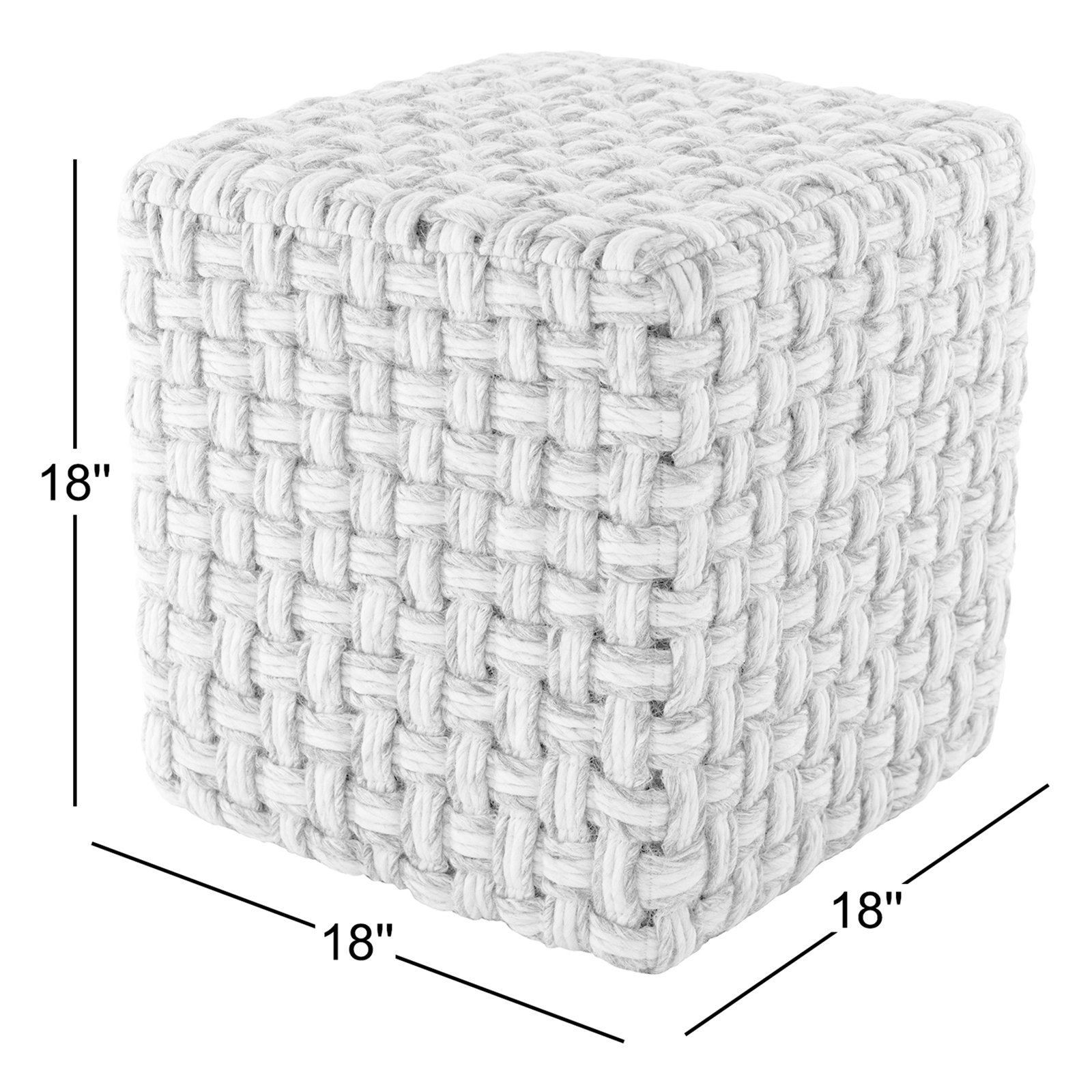 Bailey 18" Square Woven Pouf Ottoman, Cream