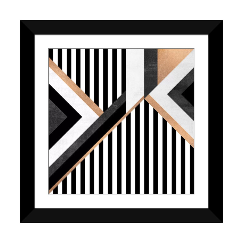 «Stripe Combination», impression sur toile tendue, Papier beaux-arts encadré noir, Blanc, H 16 po x l 16 po x P 1 po
