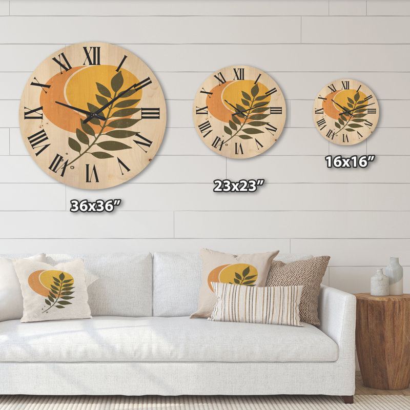 Horloge murale abstraite géométrique soleil et lune avec feuille V, Grand