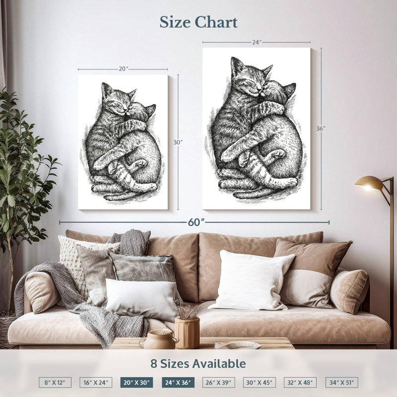 Deux chats câlins Brampt, H 30 po x l 20 po