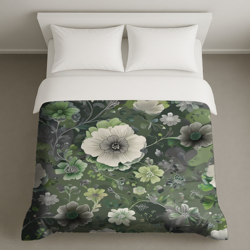 Green Floral Pattern Duvet Covers, King