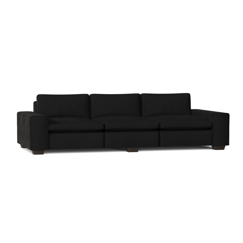 Liam Fabric 95'' Reception Sofa, Bella Black Performance Velvet, Brown Mahogany