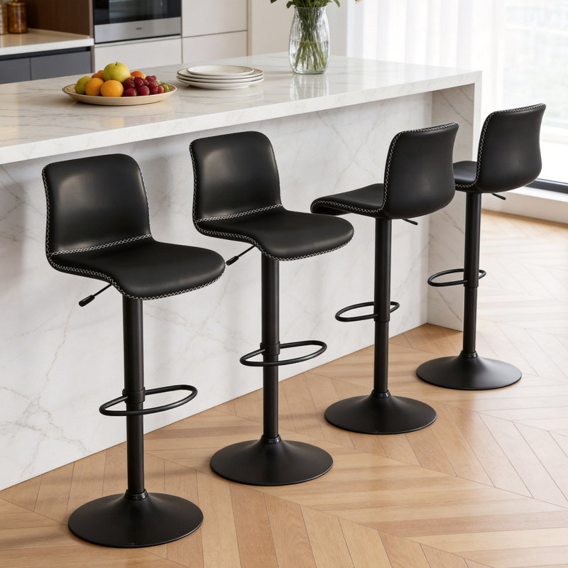 Tabouret de bar rotatif à hauteur réglable avec structure en métal, Noir, 4