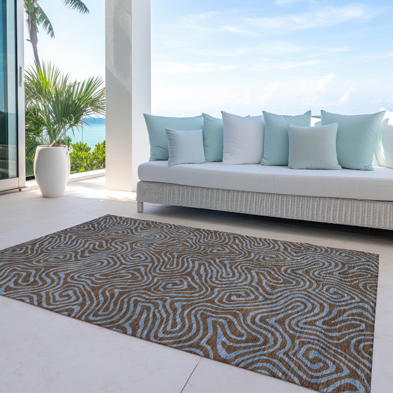  Tapis brun intérieur / extérieur lavable à la machine Chayden ACN1031, Rectangle 9 pi x 12 pi