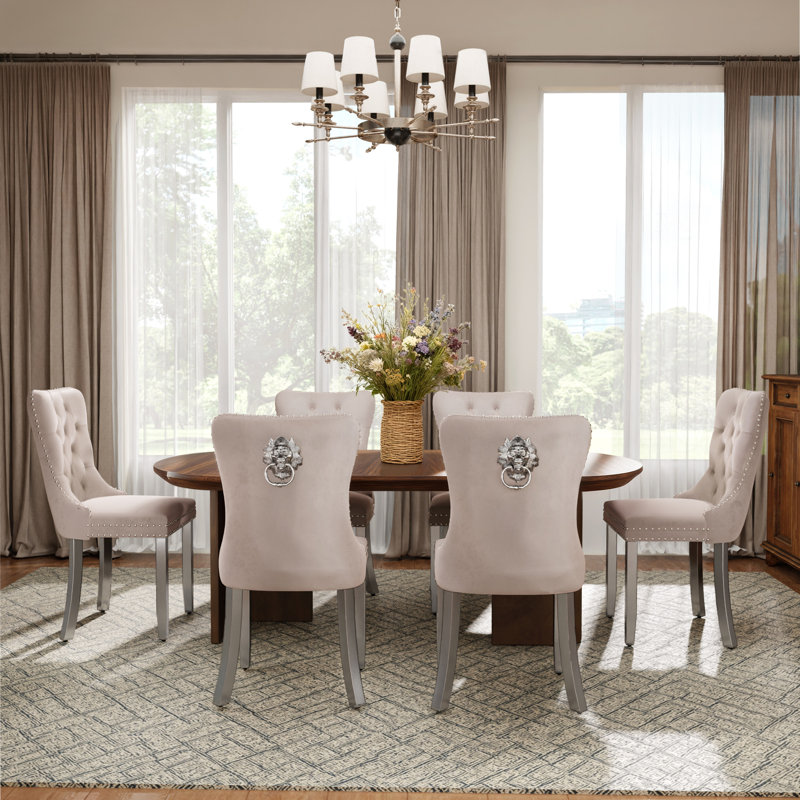 Chaises de salle à manger rembourrées en velours capitonné Modern (ensemble de 6), Beige