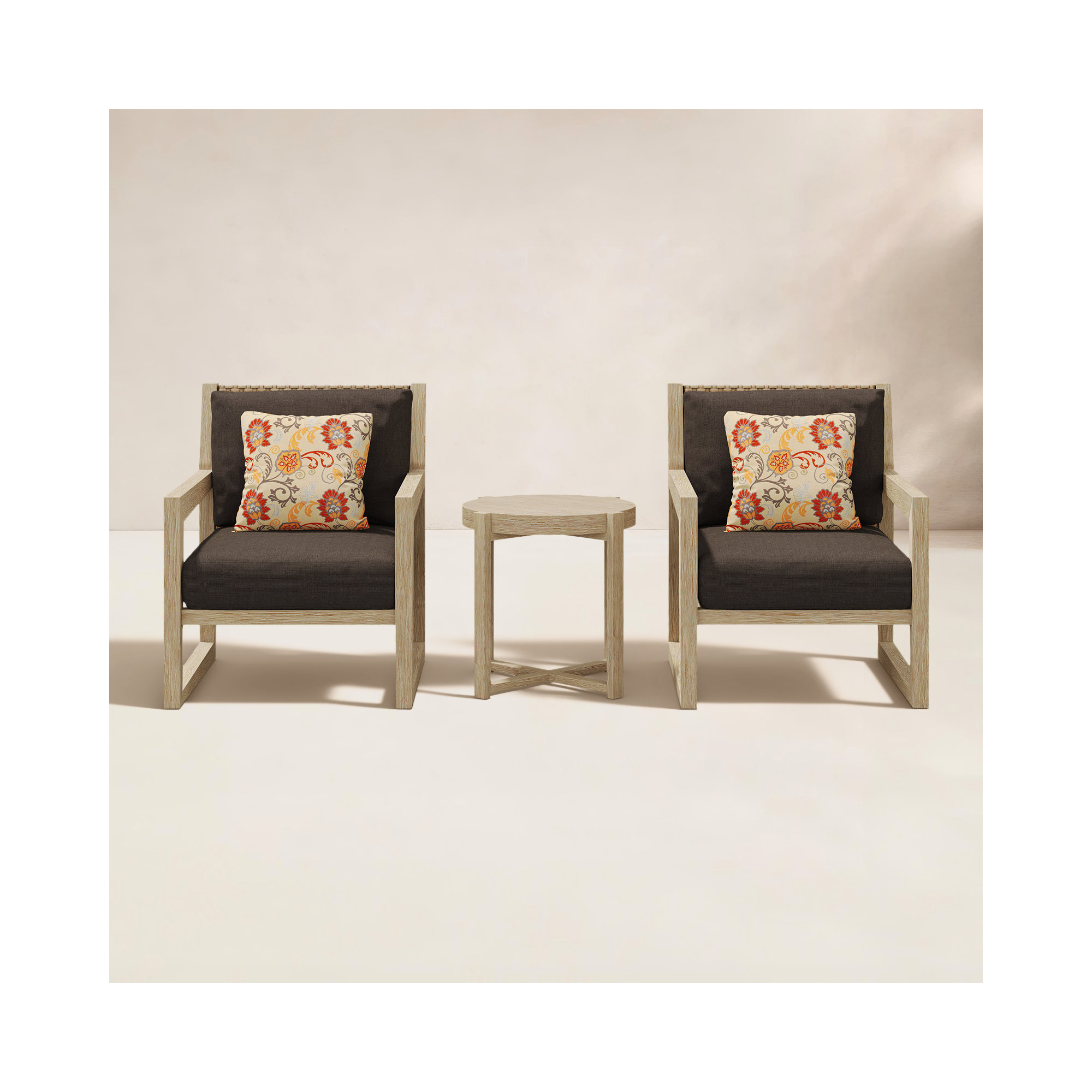 Devin 2 - Person Outdoor Seating Group with Cushions, Antique White Frame/Dark Brown Sunbrella Cushion