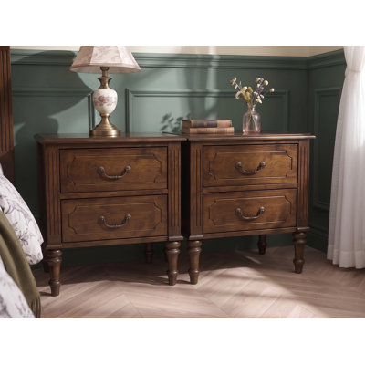 Ensemble de 2 tables de chevet cannelées, table d'appoint de 53 cm de large avec 2 tiroirs, style moderne du milieu du siècle, noyer