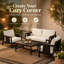 Ensemble de canapés d'extérieur 4 pièces en bois d'acacia avec textilène noir et coussins blancs hydrofuges pour terrasse de patio fini gris foncé-130493911-130493913