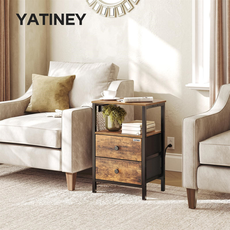 Azania End Table and Built-In Outlets, Brown