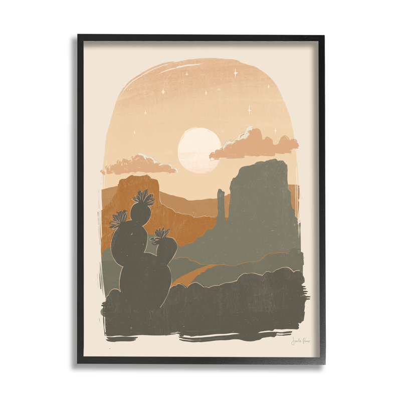 «Sunset Desert Canyon Silhouette» par Janelle Penner - peinture sur bois, Giclée encadrée noir minuit