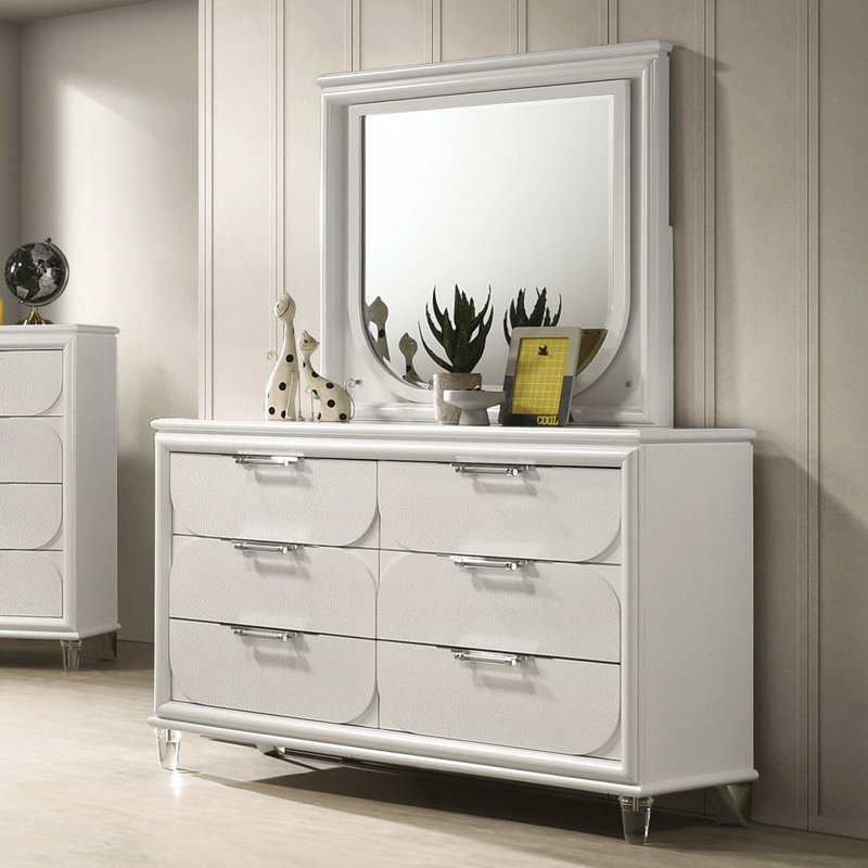 Commode 1 pièce avec poignées en acrylique et 6 tiroirs, Blanc