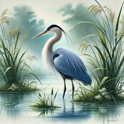 Serene Blue Heron Canvas Print Wall Art