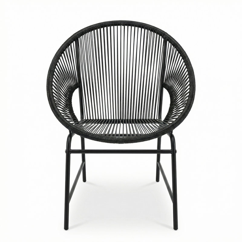 Chaise d'extérieur en osier de patio en rotin PE noir et structure en fer, ensemble de 2, Noir, Noir