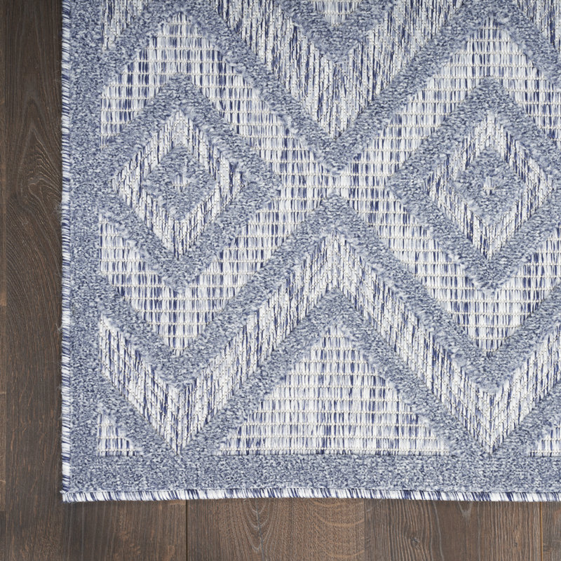 Foundry Select Versatile Diamond Denim Blue Indoor/Outdoor Area Rug, Rectangle 7' x 10'