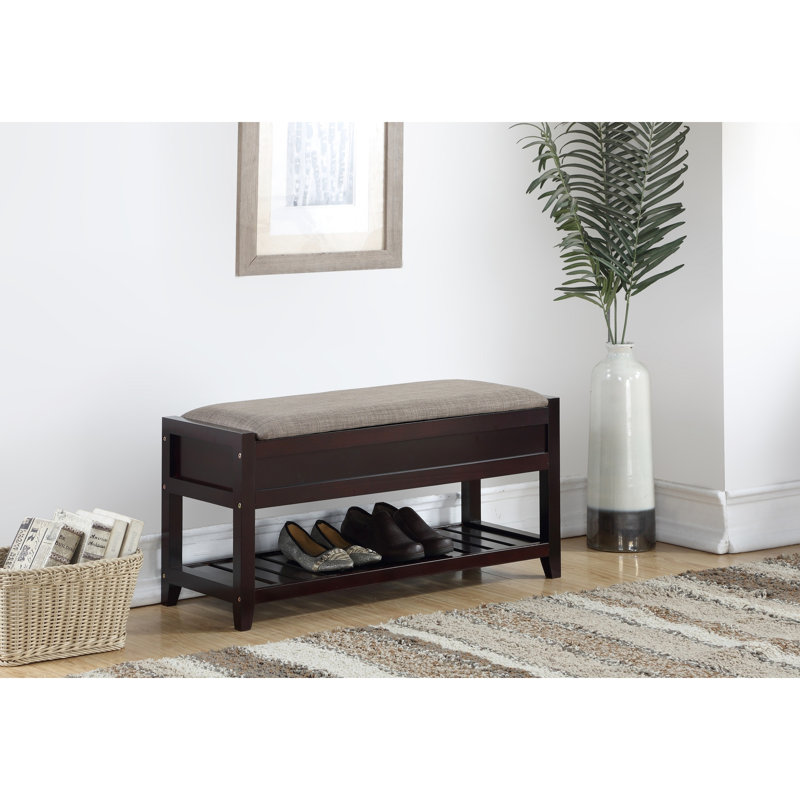 -Colored Bench With Shoe Storage Compartment - Comfortable Gray Upholstery, Seat, Slatted Shelf, Wood Build, Gray/Espresso