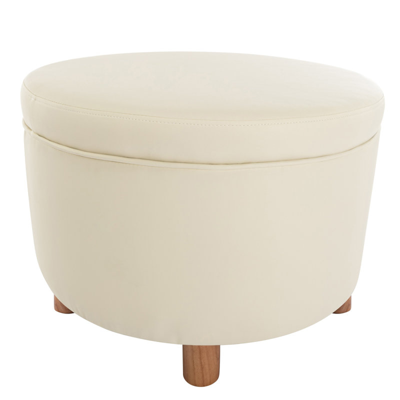 Classic Round Storage Ottoman Footstool With Removable Lid, Upholstered Faux Leather/Fabric, Wooden Legs For Living Room & Bedroom