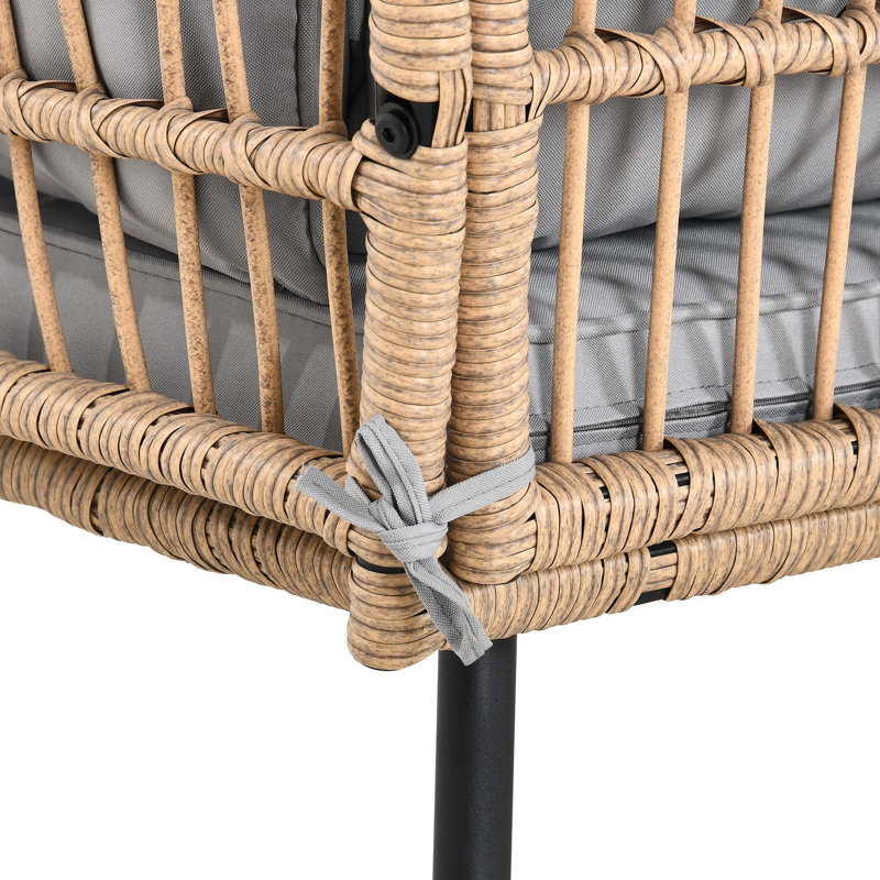 Patio Wicker Chair for Outdoor with All-Weather Beige Rattan and Soft Cushions