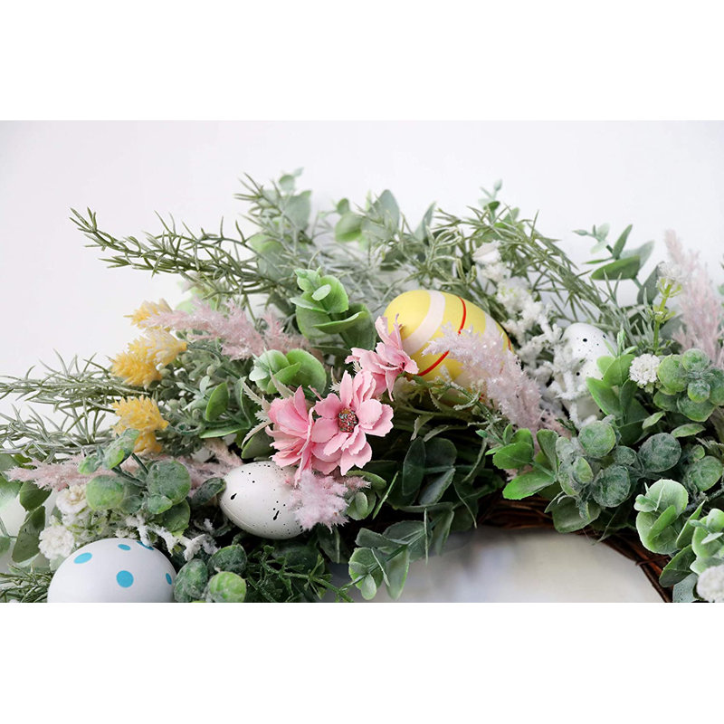 Ansuma 19" Handmade Decorative Easter Eggs Wreath for Your Front Door