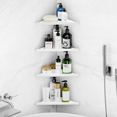 Adhesive & Screw‑Mount Triangle Corner Shower Caddy, Rust‑Proof Metal Bathroom Storage Organizer with Adhesive Glue, White