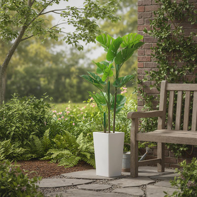4.5FT Artificial Monstera Plant Tree with Tall White Planter, Fake Swiss Cheese Floor Plants in Pot Indoor & Outdoor Decor, Faux Tropical Palm Tree for Home Office Living Room Porch