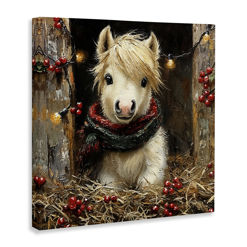 Cheval poulain avec toile de houx et lumières, design par Riley B, H 36 po x l 36 po
