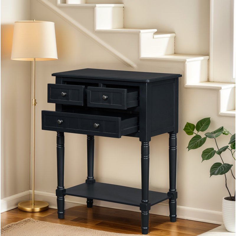 Console Table With 3 Drawers And Bottom Shelf, Black