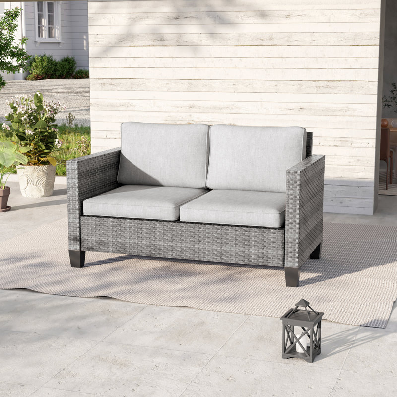 Canapé d'extérieur pour causeuse de patio, Lin gris, Gris