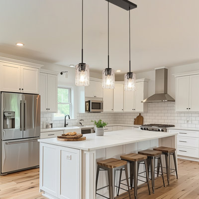 3-Light Black Linear Island Pendant Hanging Light, Kitchen Lighting With Glass Shades