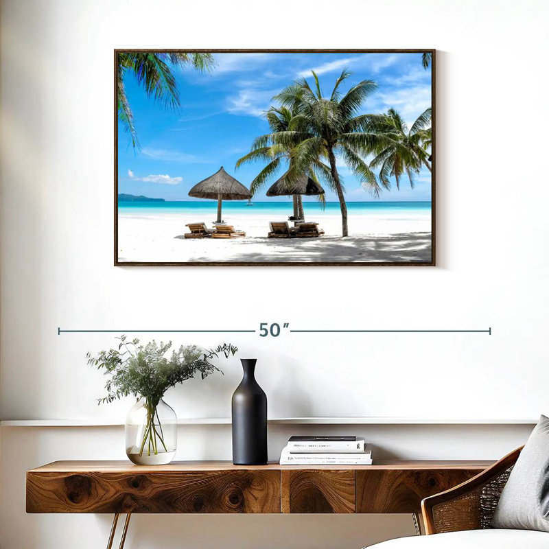 Bord de mer Boracay, 37 po x 25 po, Cadre flottant noyer