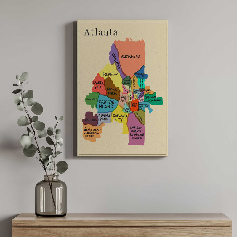 «Atlanta Quartiers Map» par Deny Designs, reproduction d'art, Toile tendue, 48 po x 36 po, Toile tendue