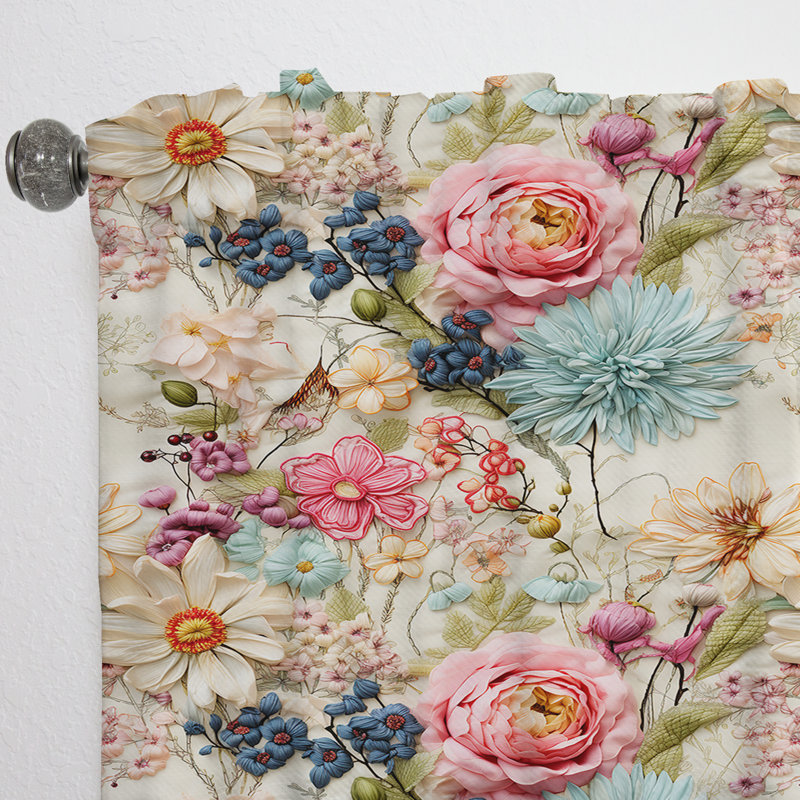 Volant rétro en patchwork floral - rideau en velours rétro - obscurcissant - 1 panneau, L 52 po x L 84 po