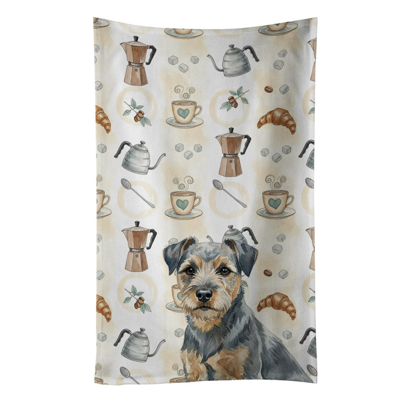 Serviette de cuisine Coffee Bar, Border terrier bleu et brun clair