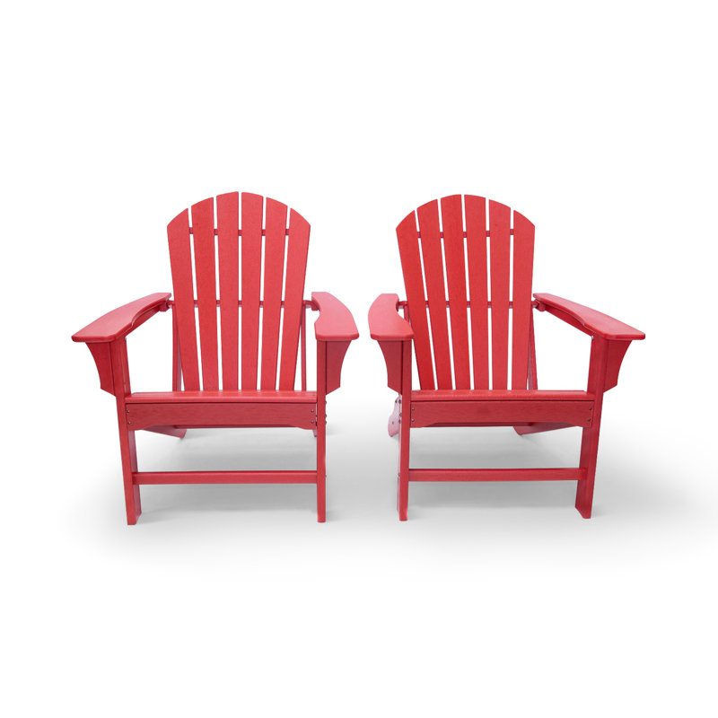 LuXeo Hampton Poly Plastic Adirondack Chair, Red
