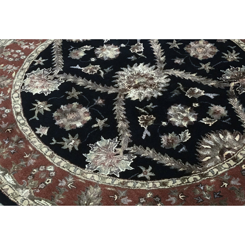 Hand-Knotted High-Quality Black Round Area Rug