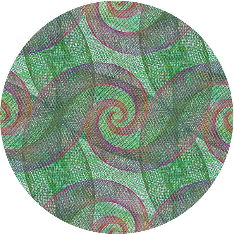 Tapis vert/rouge à motifs, Rond 6 pi