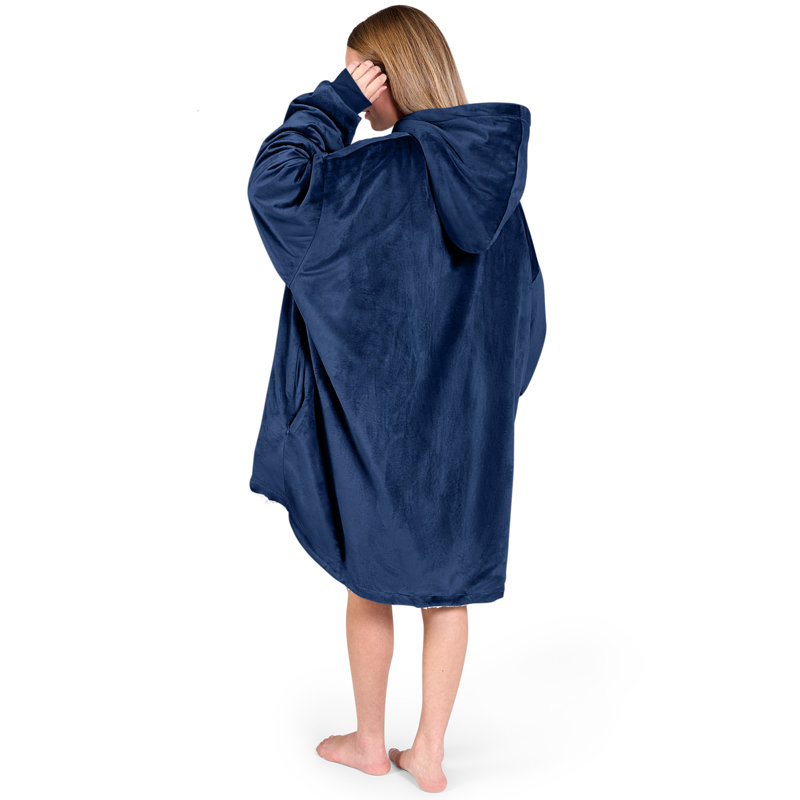 Couverture en sherpa à capuche portable, Bleu très foncé, Adulte