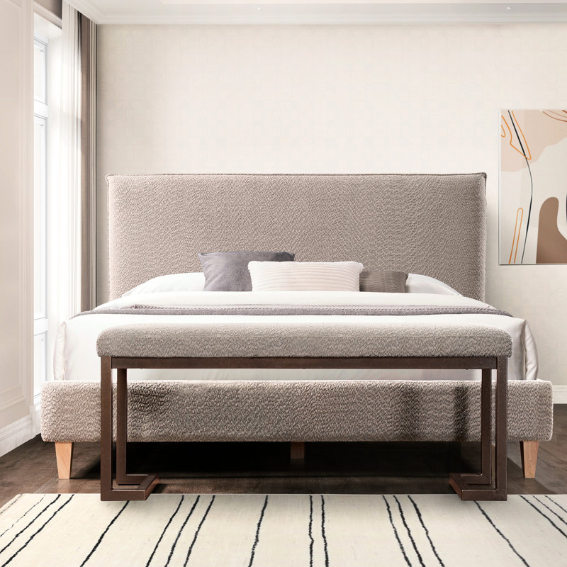 Gray Bedroom Upholstered Bench - Stable Metal, Elegant Boucle Metal For & Stylish