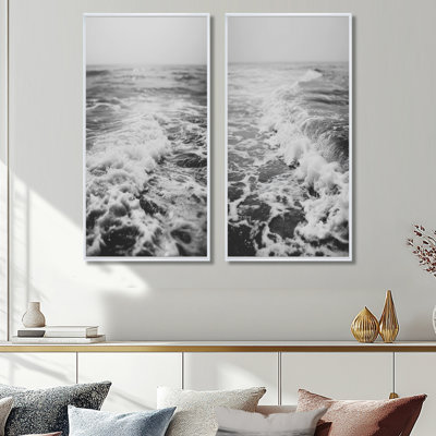 Grey Photograph Of Coastal Waves - Beach 2 Piece Wall Art, Grey Coastal Canvas Print