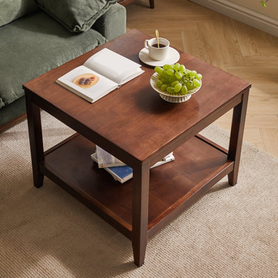 Solid Wood 2-Tier Square End Table with Storage Shelf