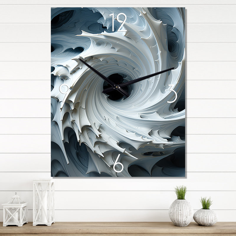 Horloge murale en spirale abstraite blanche, Médium